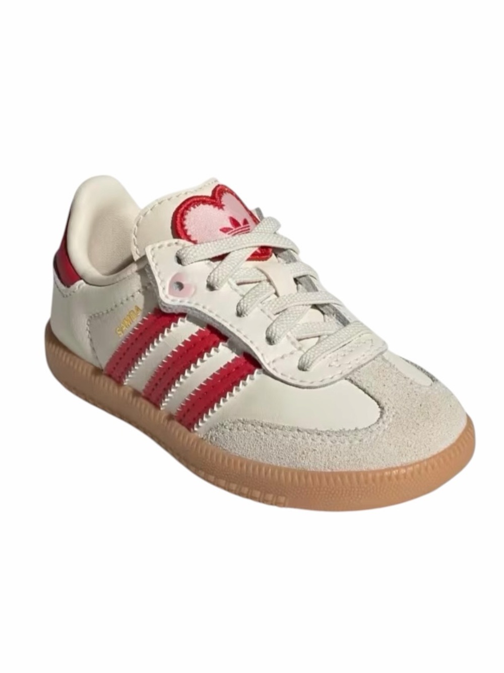 adidas Kids Samba Heart Sneaker - White & Red with Gum Sole Size 8K